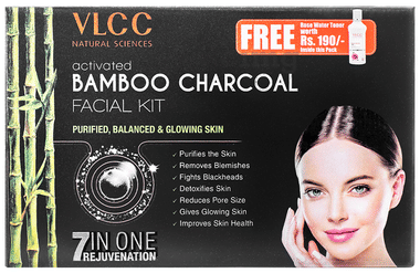 VLCC Natural Sciences Activated Bamboo Charcoal Facial Kit With Rose Water Toner 100ml Free combo pack of 300 gm kit