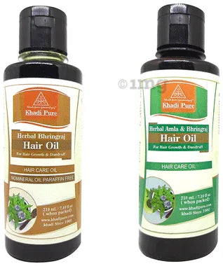 Khadi Pure Combo Pack of Herbal Bhringraj Hair Oil & Herbal Amla & Bhringraj Hair Oil (210ml Each) combo pack of 2 bottles