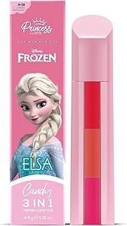 RENEE Disney Frozen Princess By Candy 3-In-1 Tinted Matte Lipstick Elsa For Pre-Teen Girls - 3 Versatile Shades In One Stick With No Parabens - Dermatologically Tested, Peta Certified 4.5G