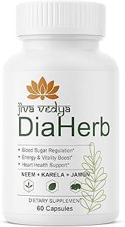 Jiva Vedya DiaHerb – 60 Capsules | Ayurvedic Supplement for Blood Sugar Regulation | Neem, Karela, Jamun | Energy, Vitality & Heart Health Support