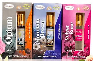 Patanjali Attar/Irta/Eetra ROLL-ON -Pack of 3 -Rose, Opium & Mountain Breeze (Attar,