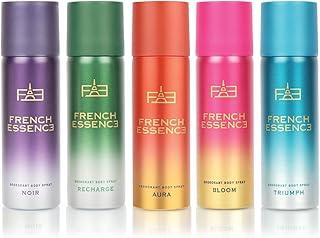 FRENCH ESSENCE Deodorant for men and women | Men Deo | Body Spray Man for men,Long Lasting Fragrance, Fresh Scent | combo deodorants (Pack of 5) 50 ml Each (Bloom,Aura,Noir,Recharge & Triumph)