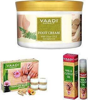 Vaadi Herbals Foot Cream, Clove Oil and Sandalwood, 500g & Vaadi Herbals Soothing And Refreshing Pedicure Manicure Spa Kit, 135g & Vaadi Herbals Nail and Cuticle Oil with Jojoba Oil, 10ml
