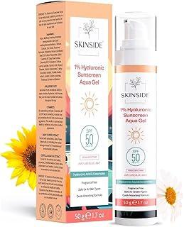 SkinSide 1% Hyaluronic Sunscreen Aqua Gel Ultra Light SPF 50 PA++++ | UVA UVB & Blue Light Protection | Zero White Cast | For All Skin Types | For Men & Women (50g)