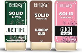 Beetlory Jasmine Solid Perfume | Alcohol Free | Cologne for Men & Women | Non-Greasy Perfume Wax | Strong & Lasting Fragrance (PACK 3) (WOODY_GUCH_VANILA)