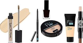 Fii Me compact Powder Pore-Less Oil Control Compact Powder- -Fii Me Matte-Pore-Less Tube Foundation -Highlighter And Contour Stick Highlighter (Cream)-Kajal Eyes- Light Weight Concealer -Nail polish