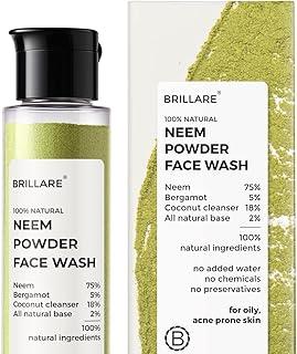 Brillare Neem Face Wash for Acne & Pimples, Rich with Bergamot for Clear Skin, 100% Natural Powder Facewash Fights with Acne-Causing Agents, Clear Skin from Dirt & Pollution, 30g