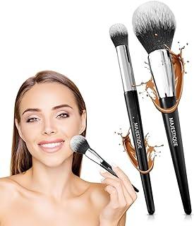 Majestique Powder and Concealer Brush Set | Compact Powder Brush, Concealer Blending Brush | Soft and Fluffy Bristles | Perfect for Flawless Makeup - 2Pcs/Black