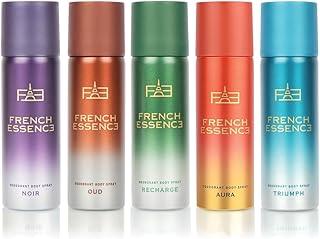 FRENCH ESSENCE Deodorant for men and women | Men Deo | Body Spray for men,Long Lasting Fragrance, Fresh Scent (Aura,Noir,Oud, Recharge And Truimph (50Ml Each)) pack of 5