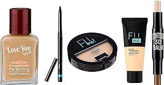 Fii Me love Powder Pore-Less Oil Control Compact Powder- Matte Finish Face -Fii Me loveMatte-Pore-Less Liquid Tube Foundation -Highlighter And Contour Stick Highlighter (Cream)-Kajal Eyes- Dewy fou