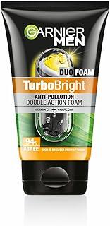 Garnier Men Turbo Bright Double Action Face Wash, Deep Cleansing Anti Pollution Face Wash with Charcoal and Vitamin C, Suitable for all Skin Types, 150g
