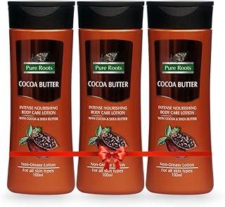 Pure Roots Body Lotion Cocoa Butter 100ml - Pack of 3 - Nourishing Lotion for All Skin Types, Fast Absorbing, Non-Sticky Body lotion Instant Hydration in Summer All Season Moisturizer - 300ml