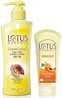 Lotus Herbals Skin Care Combo | Cocoacaress Daily Hand & Body Lotion With Apriscrub Face Scrub | 400g