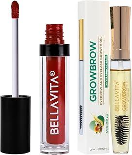 Bella Vita Organic Kiss-Proof Liquid Lipstick | 4.5 ml | Scarlet Red Growbrow - Eyelash, Lashes & Eyebrows Hair Growth & Volume Serum With Castor, Onion Oil & Vitamin E, 12 ML