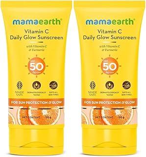 Mamaearth Daily Glow Sunscreen With Vitamin C & Turmeric|For Sun, Tan Protection & Glow|Spf 50 & Pa++++ Protection|No White Cast|Lightweight & Non-Sticky|Brightens Skin|For All Skin Types|50 G X 2