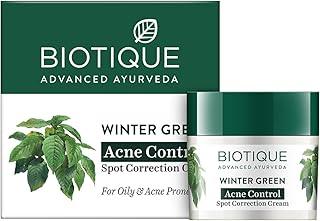Biotique Bio Winter Green Spot Correcting Anti Acne Cream | Acne Control | Spot Correction Clears Blemishes |Enhances Skin Texture | 100% Botanical Extracts| Suitable for All Skin Types | 15G