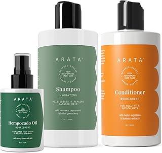 Arata Natural Daily Therapy hair care Combo For Women & Men With Hempocado Oil (100 ML), Hydrating Shampoo (300 ML) & Conditioner (300 ML) || Plant-Based, Non-Toxic Daily Scalp Therapy || Compete hair care regimen