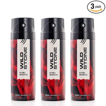 Wild Stone Ultra Sensual Long Lasting Masculine Deodorants, Body Spray for Men, Pack of 3 