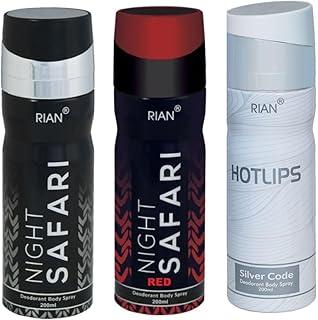 RIAN Night Safari Deodorant Body Spray Combo - Night Safari, Night Safari Red & Silver Code (200ml Each, Pack of 3)