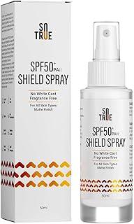 Sotrue SPF50+ Shield Spray Face & Body Fluid Sunscreen | Water Resistant With Zinc Oxide | No White Cast, No Added Fragrance | Fast Absorbing PA++++ Spray For All Skin Types, 50ml