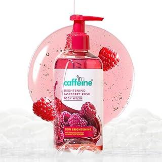 mCaffeine Brightening Body Wash - 300 ml with Fruity Raspberry Fragrance | De-Tans & Deep Cleanses with Vitamin C Rich| 5% Glycerin for Hydrated & Soft Skin | Fragrance Shower Gel for women and men