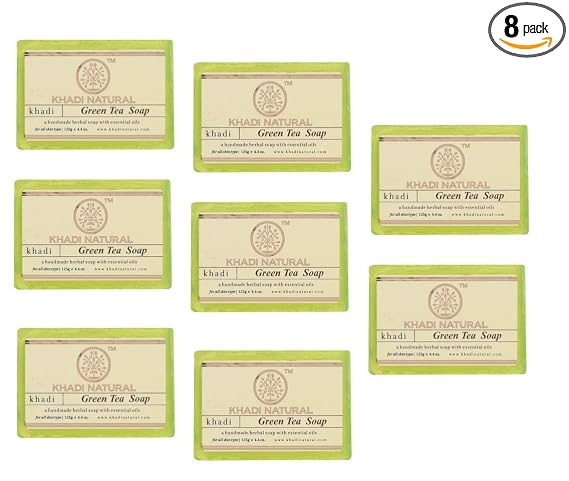Khadi Natural Herbal Handmade Green Tea soap with Essential Oil (125gm (Pack of 8))