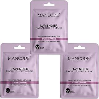 Mancode Lavender Facial Sheet Mask 25ml Smoothen Rough & Dry Skin Calming Firming Pore Reducing, Brightening and Enhances Daily Glow | Korean Sheet Mask for Men Women Sheet Mask Set Combo Pack of 3