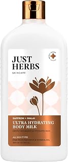 Just Herbs Saffron + Malai Nourishing Body Milk Moisturizer for Men & Women | Hydrating Body Lotion for Dull, Tired & Dry
