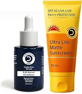 Dermistry Pure 0.6% Retinol 5% Caffeine Under Eye Serum For Anti Aging Wrinkles Dark Circles Ageing Puffiness & Ultra Lite Oil Free Water Based Sunscreen SPF 50 For Oily Dry & Combination Skin 80 ml