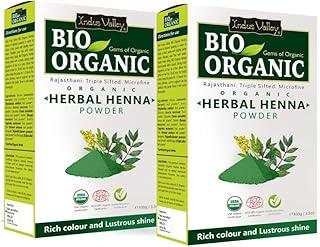 Indus Valley Bio Organic Herbal Henna Powder Rich Colour and Lustrous Shine for Hair Chemical-Free for Hair Health 100 g - Pack of 2