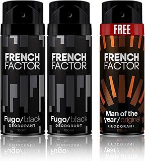 French Factor Deodorant Body Spray For Men Long Lasting Fragrance Upto 8 Hours Buy 2 Fugo Black And Get one Free (Pack of 3, 150ml each)