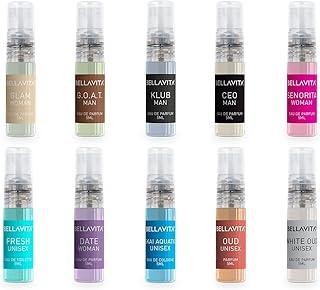 Bella Vita Luxury | Trial Pack Of 10x5ml Long Lasting Pocket Perfume for Man and Woman | Mix Of EDP, EDT & EDC Sweet, Floral, Woody, Musky & Spicy Fragrance