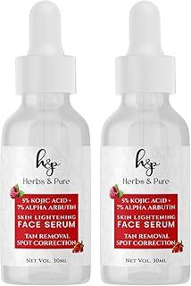 Herbs and Pure 5% Kojic Acid & 7% Alpha Arbutin Face Serum 30ml, Tan Removal and Spot Correction, All Skin Types, Women & Men, Pack of 2