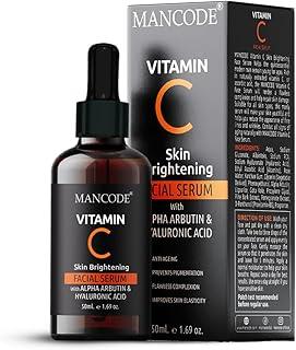 Mancode Vitamin C Serum With Hyaluronic Acid | 35% Vitamin C for Brightening Skin |Hyaluronic Acid Improves Skin Tone and Pore Minimizing |Alpha Arbutin for Improving Skin Texture Boosts Collagen 50ml