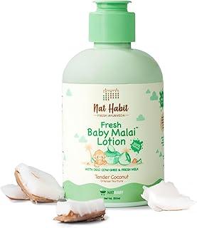 Nat Habit Baby Malai Lotion |Tender Coconut| Baby Body Lotion for Intense Nurture, Moisturizer for Deep Nourishment & Skin Barrier Protection | 100% Natural, Chemical-Free Baby Cream | 200ml