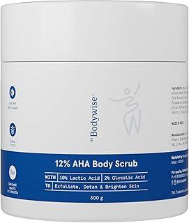 Be Bodywise 12% AHA Body Scrub | Exfoliating Scrub with Glycolic Acid & Lactic Acid | Smoothens Strawberry Skin & Rough Bumps | Oat & Aloe Extract for Hydration | Vitamin E for Skin Protection | 300g