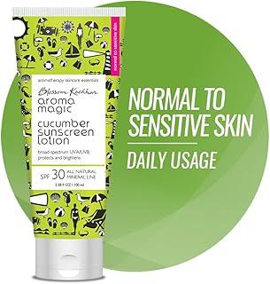 Aroma Magic Cucumber SPF 30 Sunscreen Lotion ? 100ml | for Normal to Sensitive Skin | Non-Nano Zinc Oxide, Wheatgerm & Coconut Oil | Cools, Soothes & Protects | No Parabens or Alcohol | Pack of 1