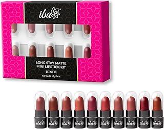 Iba Long Stay Creamy Matte Micro Mini Lipstick Kit | Bullet Matte Lipstick Set | Highly Pigmented and Long Lasting | Hydrating & Moisturizing Mini Lipsticks Set for Women | Mini Lipstick Combo Pack | (Set of 10) 12 g (1.2 g Each)