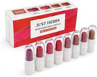 Just Herbs Herb Enriched Lipstick Kit | 8 Creamy Matte Shades | Travel Friendly & Richly Pigmented | Infused with Ashwagan