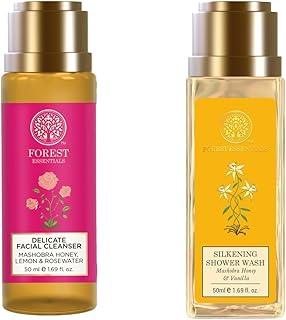 Forest Essentials Silkening Shower Wash (50ml) Mashobra Honey & Vanilla and Mashobra Honey Facial Cleanser (150ml) for Dry Skin