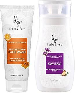 Herbs and Pure Vitamin C & Glutathione Face Wash (100 ML) for Glowing Skin and Kesar Oil and Shea Butter Body Lotion (200ML)For Intense Moisturisation, Pack of 2