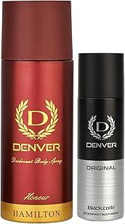 DENVER Honour Deo - 165ML & Black Code Nano Deo - 50ML (Combo Set of 2) | Long Lasting Fragrance Deodorant Spray For Men