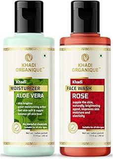Khadi Organique Rose Face Wash & Aloe Vera Moisturizer Lotion Duo - Nourished and Glowing Skin for All Skin Types (420 ml)