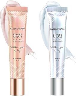 FACES CANADA Superb Glow Combo - Strobe Cream - Rose Gold (18 ml) + Strobe Cream - Silver (18 ml) | Primer + Highlighter + Moisturizer | Illuminating & Glowing Makeup Base | Intense Hydration