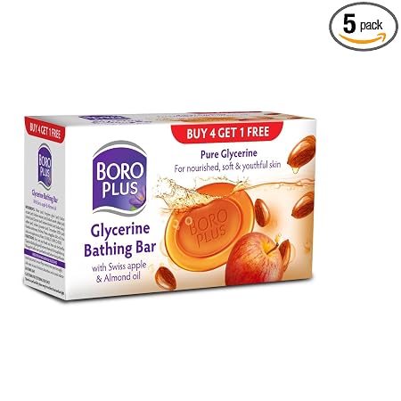 BOROPLUS Glycerine Bathing Bar With Swiss Apple & Almond Oil (125G, Free)