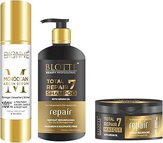 DIONNE BEAUTY PROFESSIONAL Total Repair 7 Shampoo, Masque and Moroccan & Argan oil Hair Serum - with Argan Oil | For dry weakened & Damaged hair-(Shampoo-320ml), (Masque-300ml), (serum 50ml)