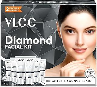 VLCC Diamond Facial Kit - 60g | Purifying with Parlour Glow | Improves Elasticity, Brightens and Helps Lighten Patchy, Damaged Skin | with Colloidal Diamond, Aloe Vera, Jojoba & Olive Oil