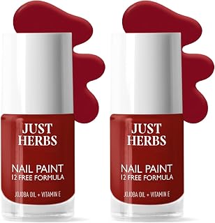 Just Herbs Nail Polish 12 Chemical Free Formula Quick Dry, Glossy Finish and Long Lasting Nail Paints (Burgundy Beauty) (P