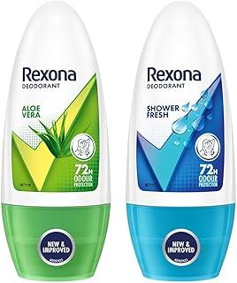 Rexona Aloe Vera Underarm Roll On Deodorant for Women, 50ml and Shower Fresh Underarm Roll On Deodorant for Women, 50ml