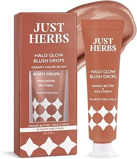 Just herbs Halo Glow Drop Blush Mango Butter + Rice Starch, Weightless Creamy Liquid Blush 10 ml (Nuts For Coco)